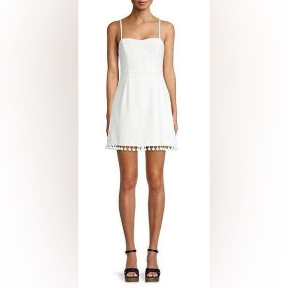 French Connection Dress Whisper Pompom Trim Off White Size 0 NWT - Picture 9 of 9